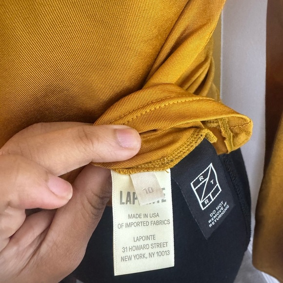 Asymmetric Ruched Long-Sleeve Jersey Top Elegant Mustard One-Shoulder Top SZ-10 - Picture 15 of 16